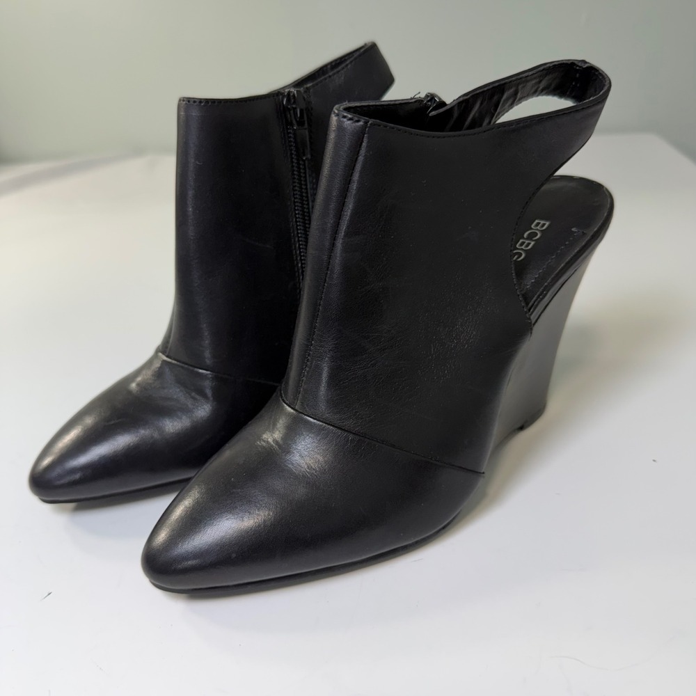 BCBGeneration Black‎ Wedge Booties Pointed Toe Slingback Ankle Boots Size 6B/36